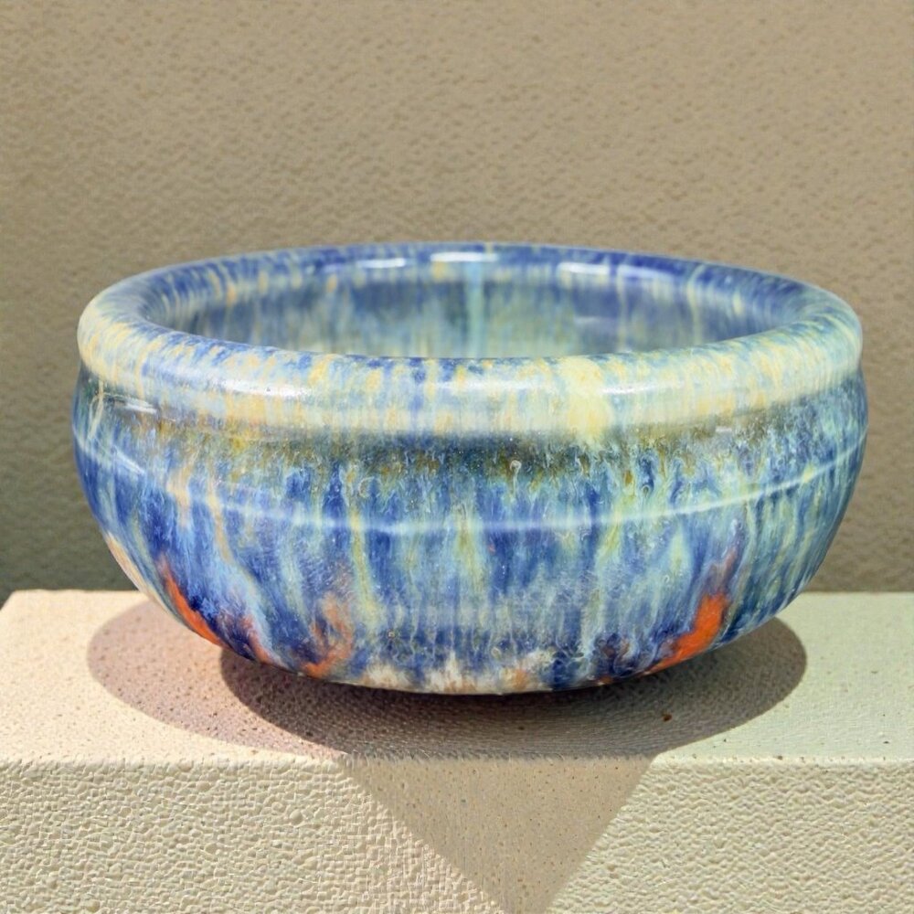 Hand Made Stoneware Pottery Salt Cellar Container Artist Signed Drip Glaze Dish